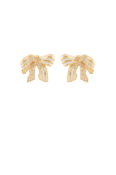 Textured Bow Earrings - Ivory/Gold