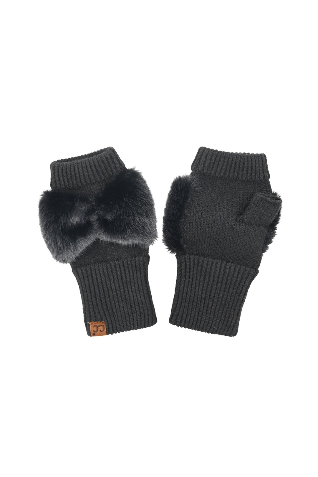 Faux Fur Fingerless Glove - Black