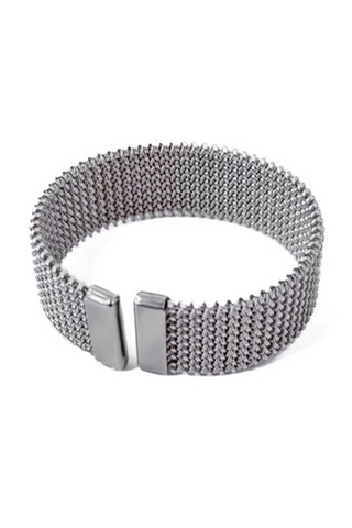Braided Mesh Cuff Bracelet - Silver