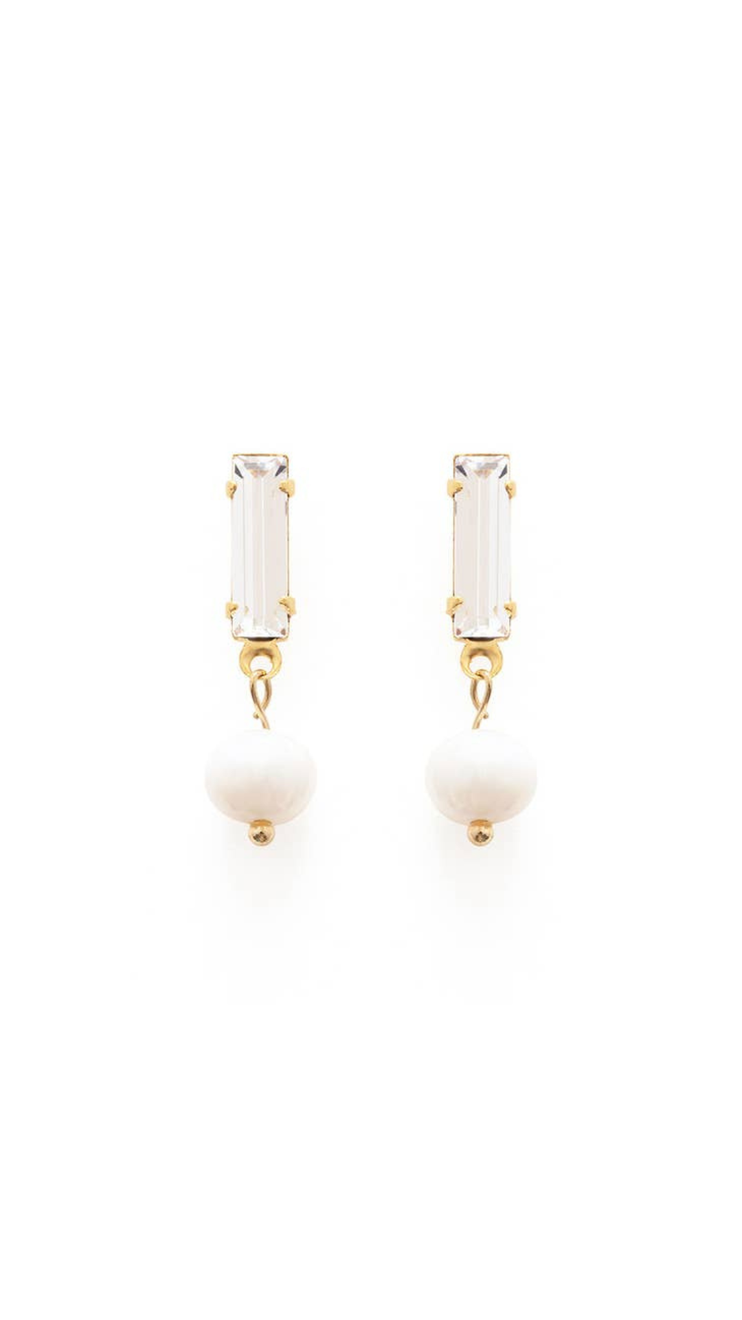 Baguette Crystal with Pearl Stud Earrings