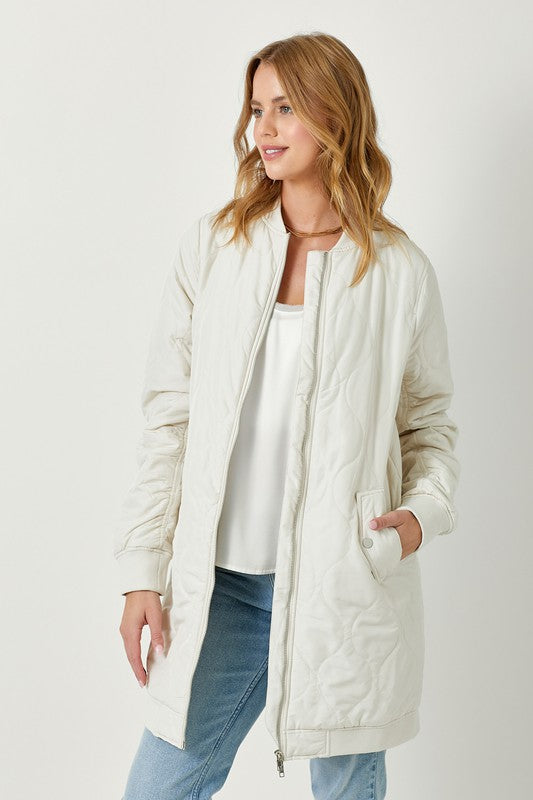 Quilted Long Bomber Jacket