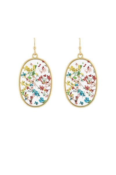 Flower Oval Earrings - Multi/Gold