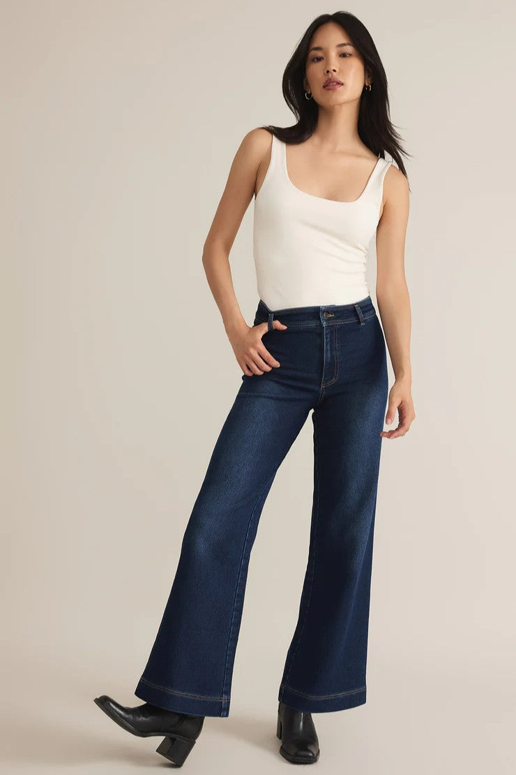 [Z Supply] Rilynn Wide Leg Denim Trouser, Dark Rinse