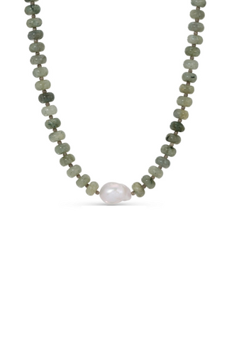 Stone Necklace with Baroque Pearl - Grey