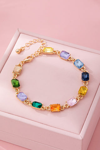 Rainbow Gemstone Tennis Bracelet - Gold