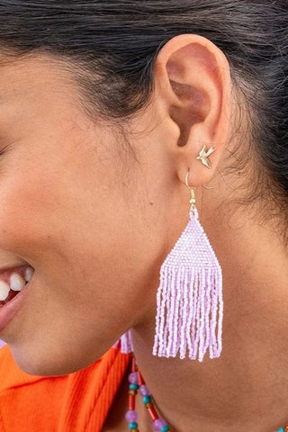 Lexie Solid Beaded Fringe Earrings - Light Lavender
