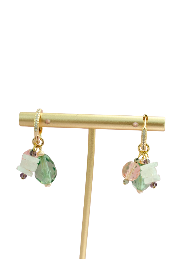 Green & Pink Moonstone Charm Hoop Earrings