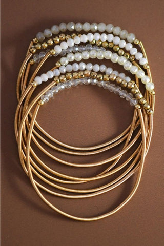 Stretchy Layered Guitar String Beaded Bracelet Set - White