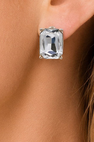 Emerald Cut Crystal Stud Earrings - Gold/Clear