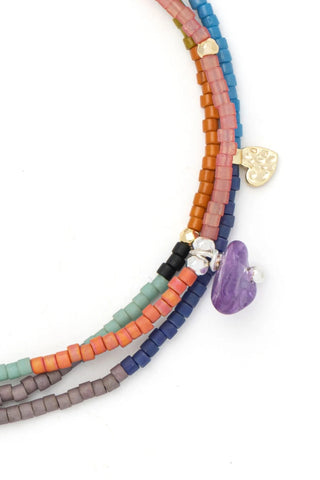 Mixed Media Wrap Bracelet/Necklace - Protection/Amethyst/Gold/Silver