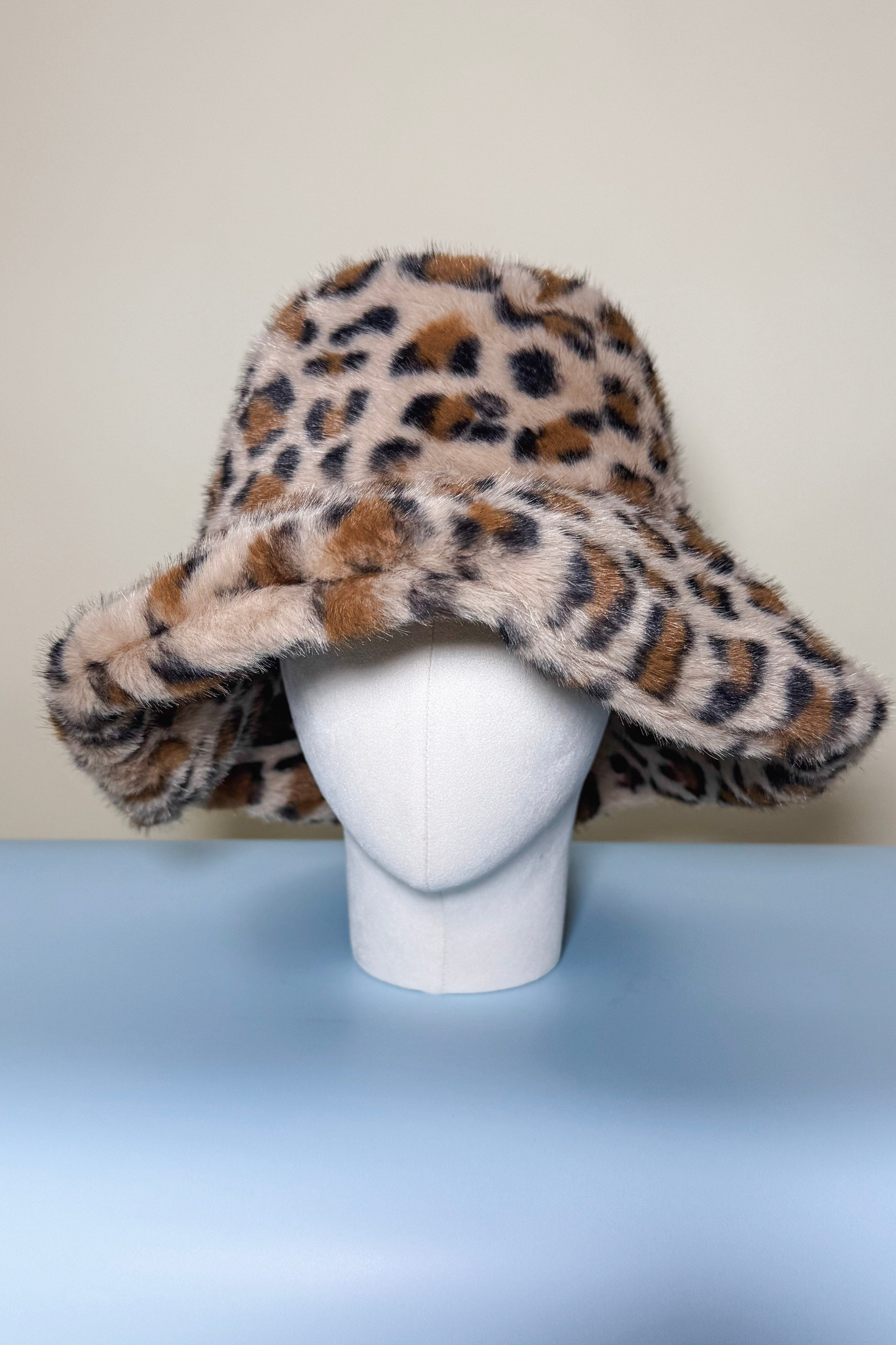 Leopard Print Faux Fur Bucket Hat