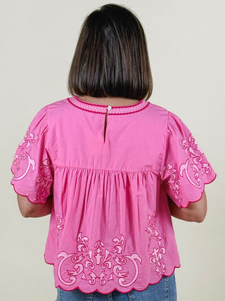 Andrea Short Sleeve Embroidery Detail Top