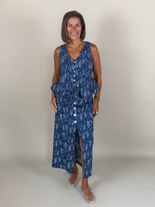 Fidelina Side Button Fish Pattern Skirt