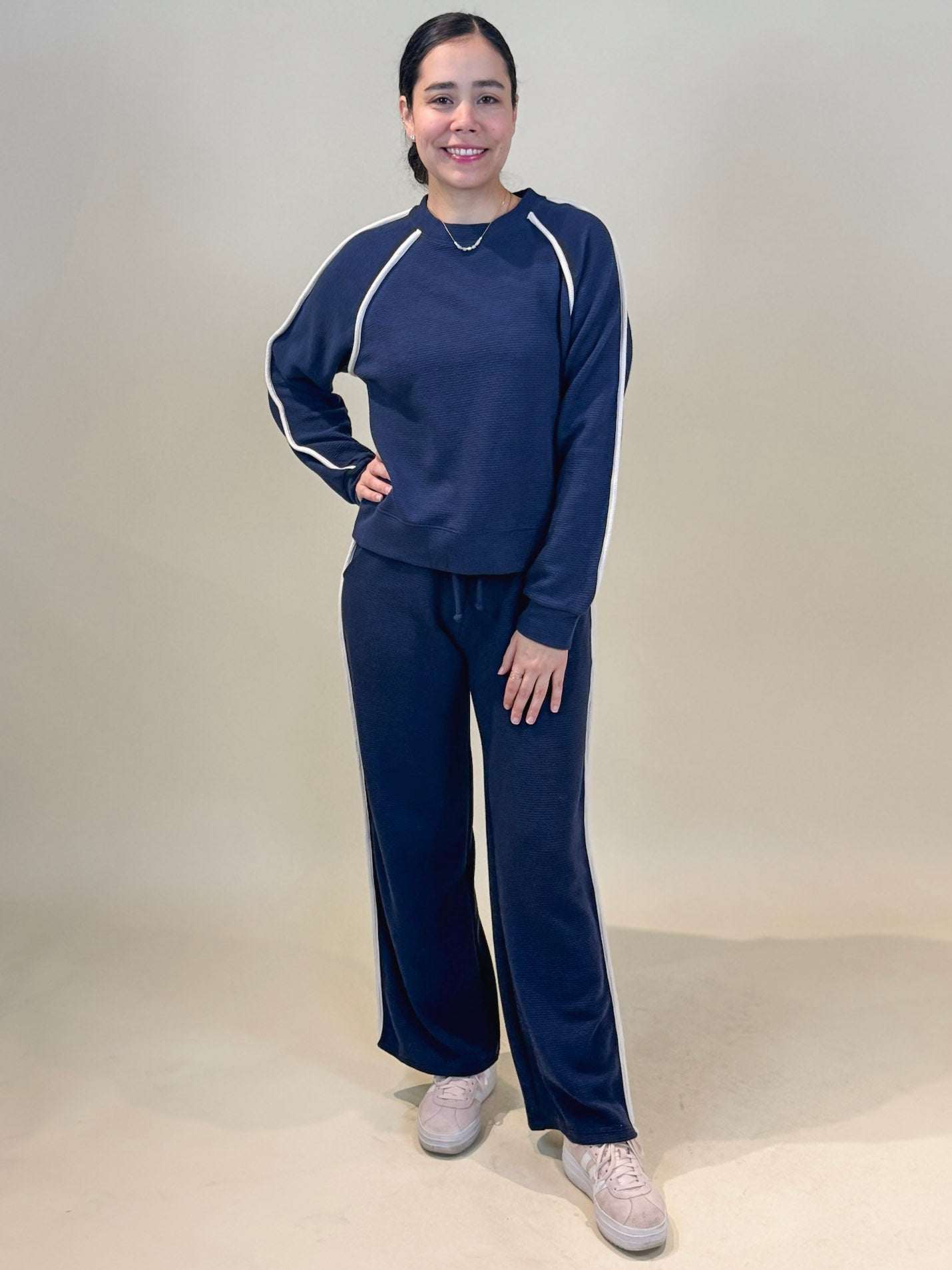 Chris Piping Detail Cloudy Knit Straight Pants