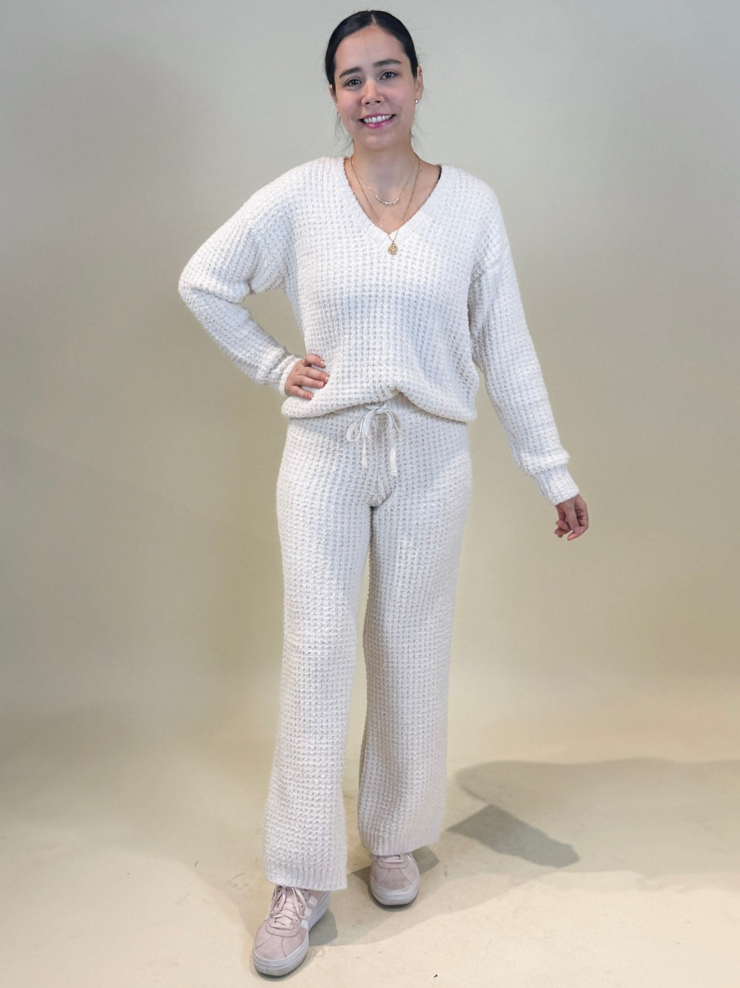 Mia Marshmallow Waffle V-Neck Lounge Set