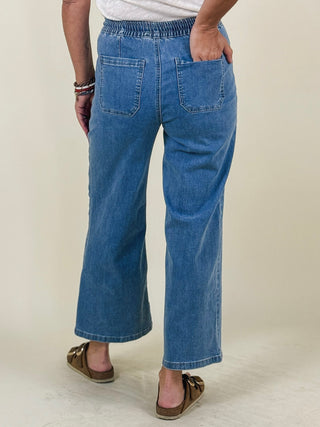Isabella Drawstring Wide Leg Denim Pants