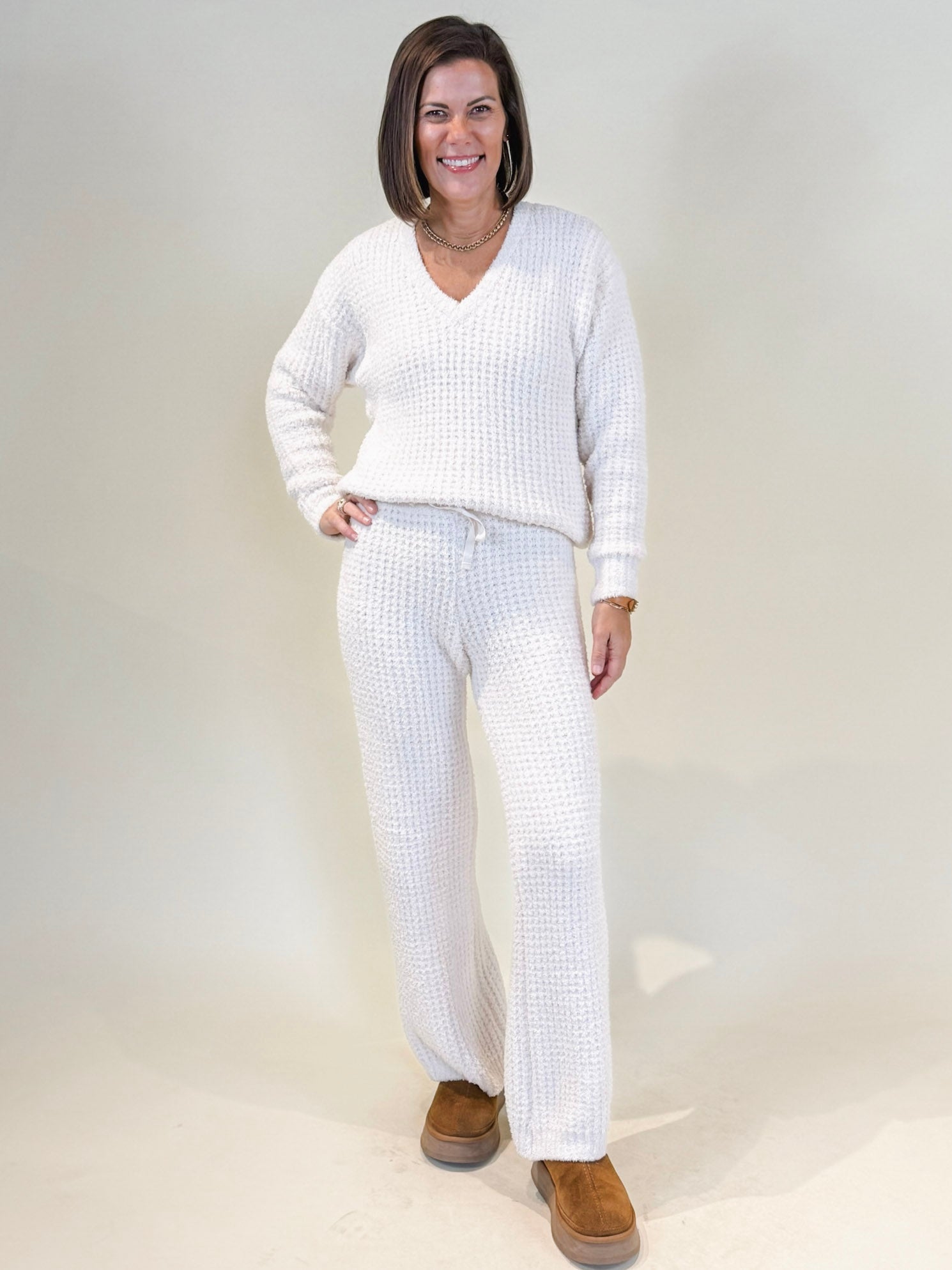 Mia Marshmallow Waffle V-Neck Lounge Set