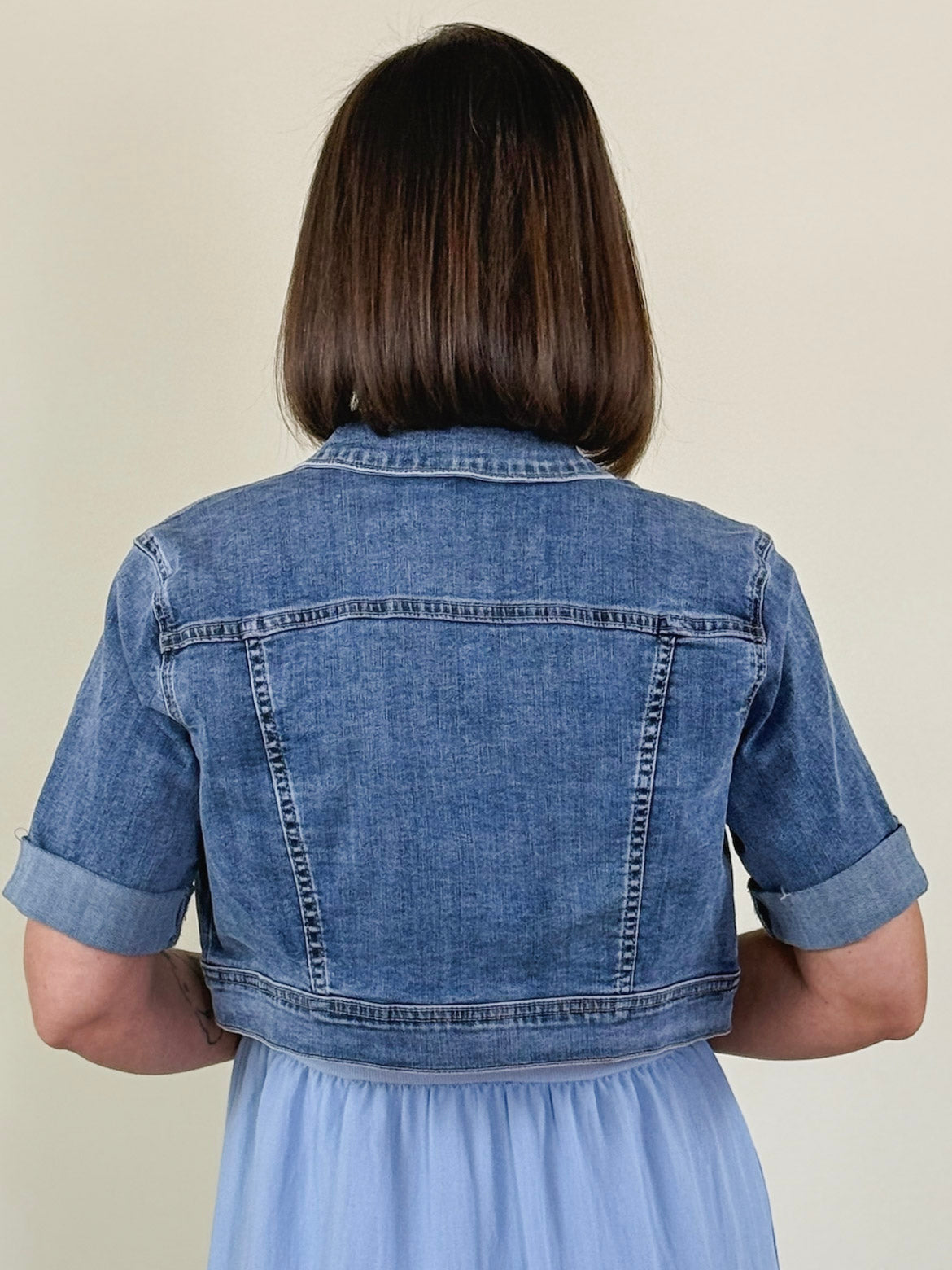 Ciara Cropped Short Sleeve Denim Jacket