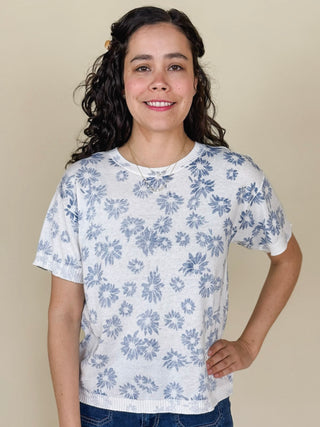 Amelia Floral Print Short Sleeve Sweater