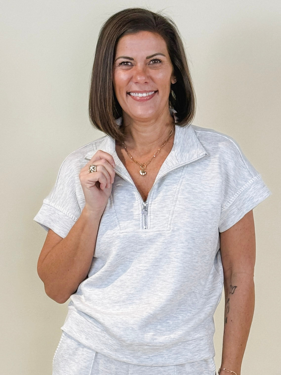 Helen Half Zip Short Sleeve Top