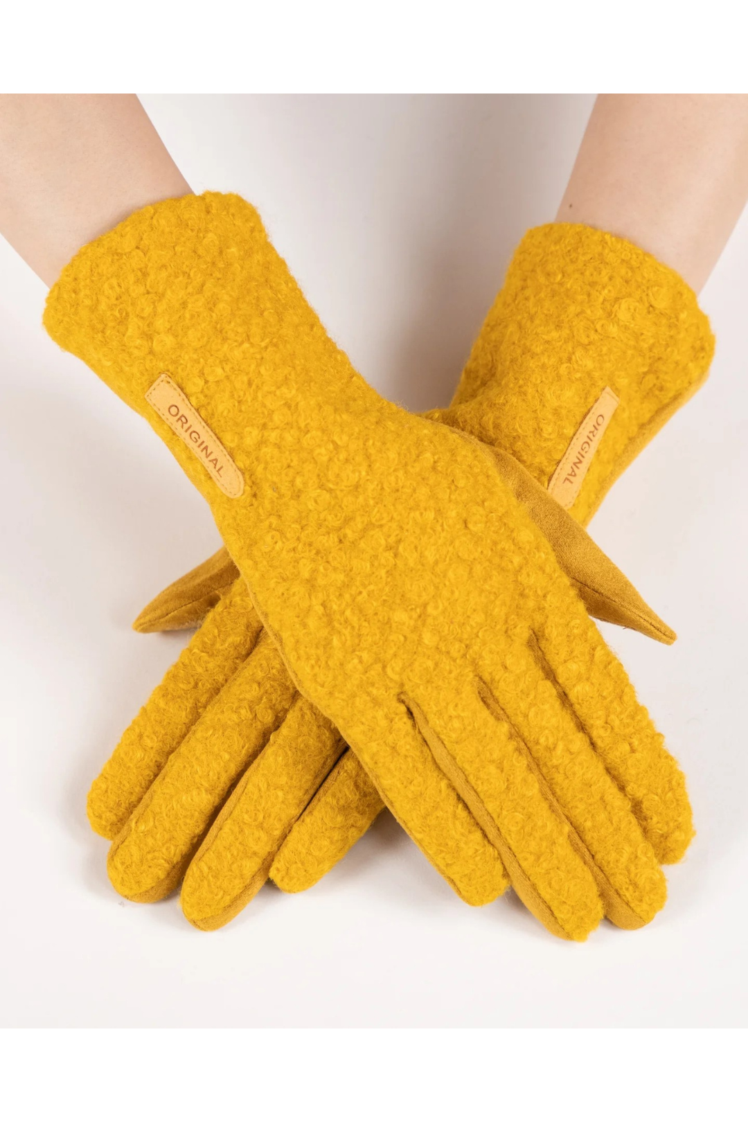 Boucle Faux Suede Logo Gloves - Mustard