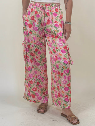 Selena Printed Satin Cargo Pants
