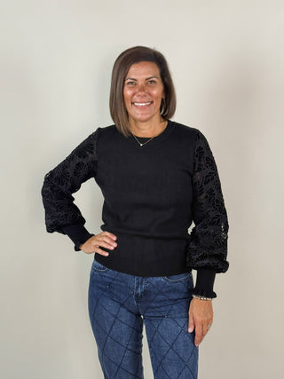 Vera Floral Lace Sleeve Sweater