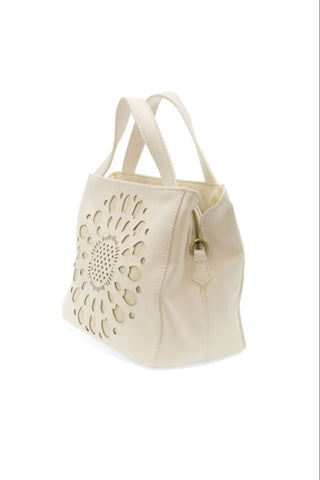 Flora Laser Cutout Crossbody Tote - White