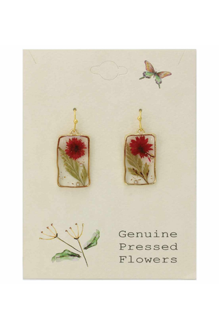 Cottage Red Dried Flower Rectangle Earrings