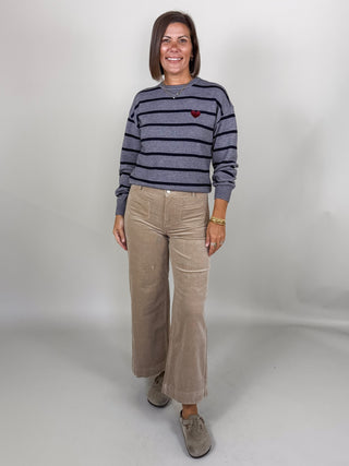 Haven Heart Embroidery Striped Sweater