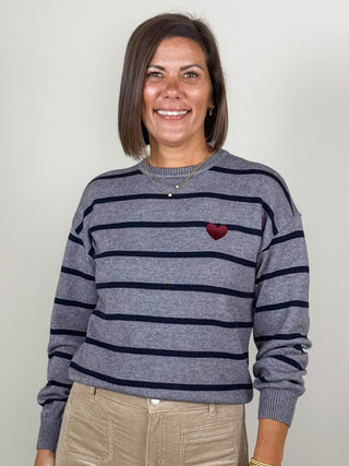 Haven Heart Embroidery Striped Sweater