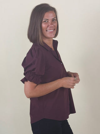 [Liverpool] Elise Puff Sleeve Snap Front Top