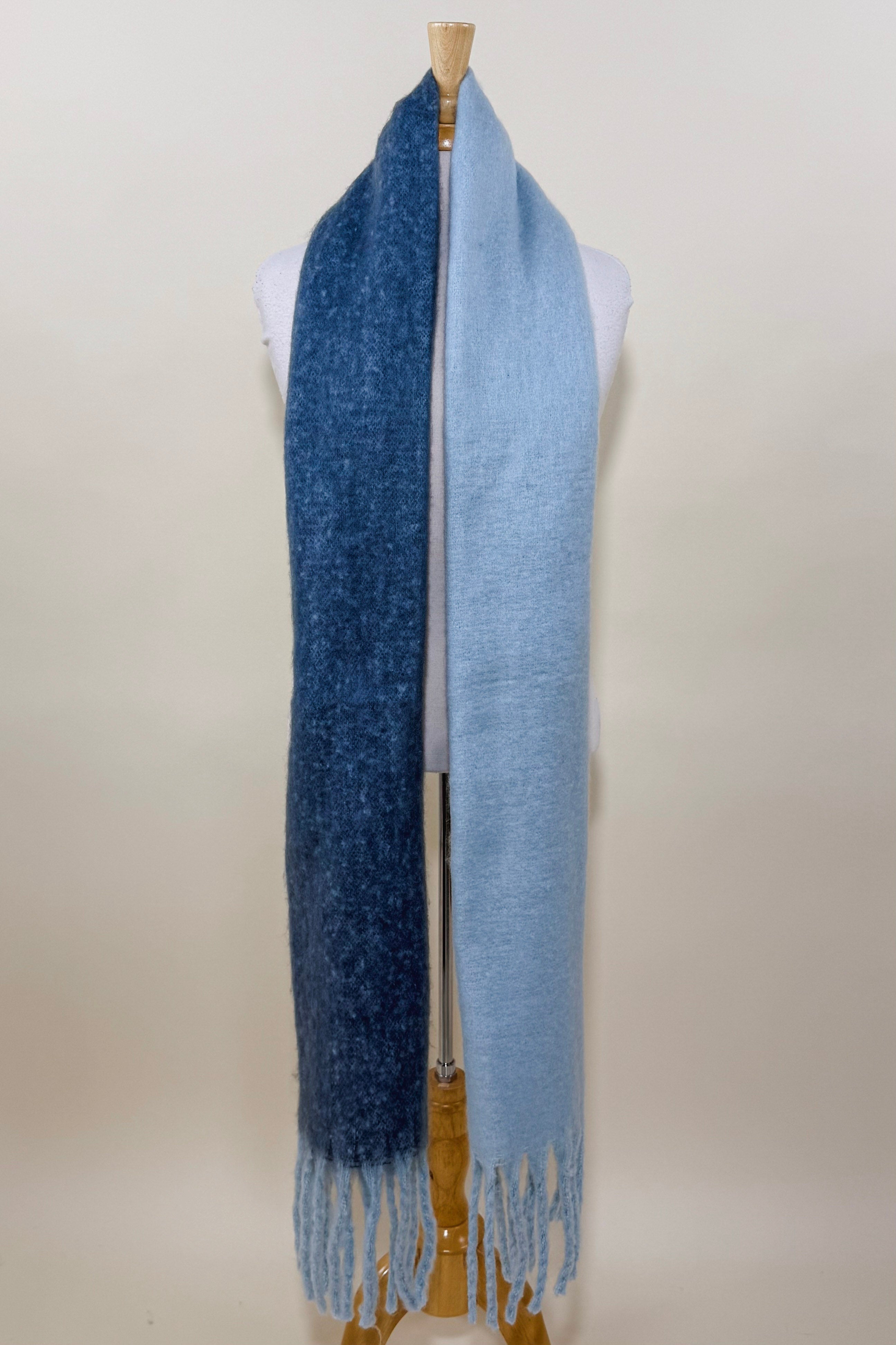 Cozy Solid Two Tone Tassel Scarf