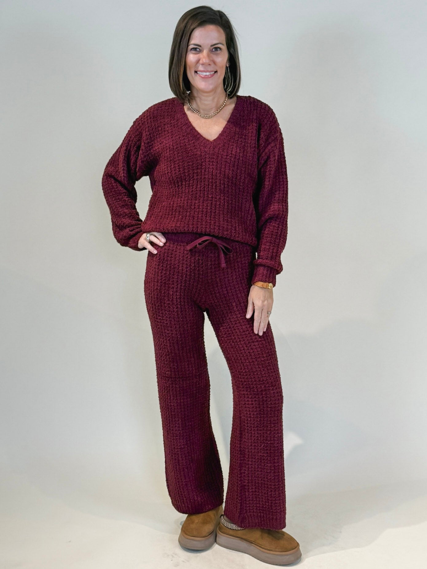 Mia Marshmallow Waffle V-Neck Lounge Set