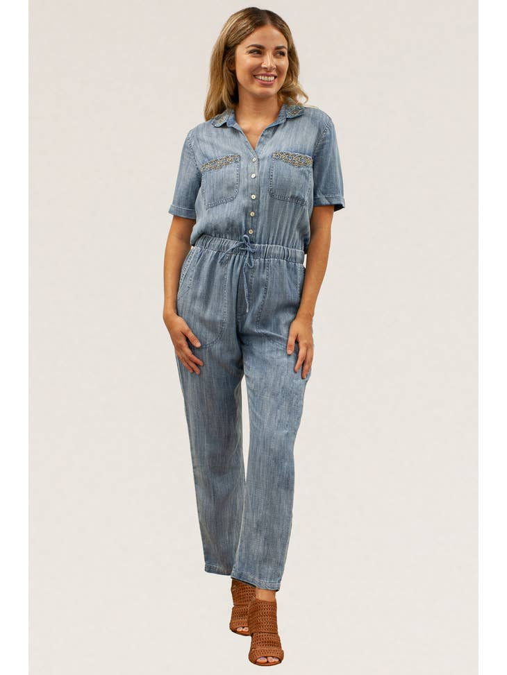Estelle Embroidered Chambray Jumpsuit