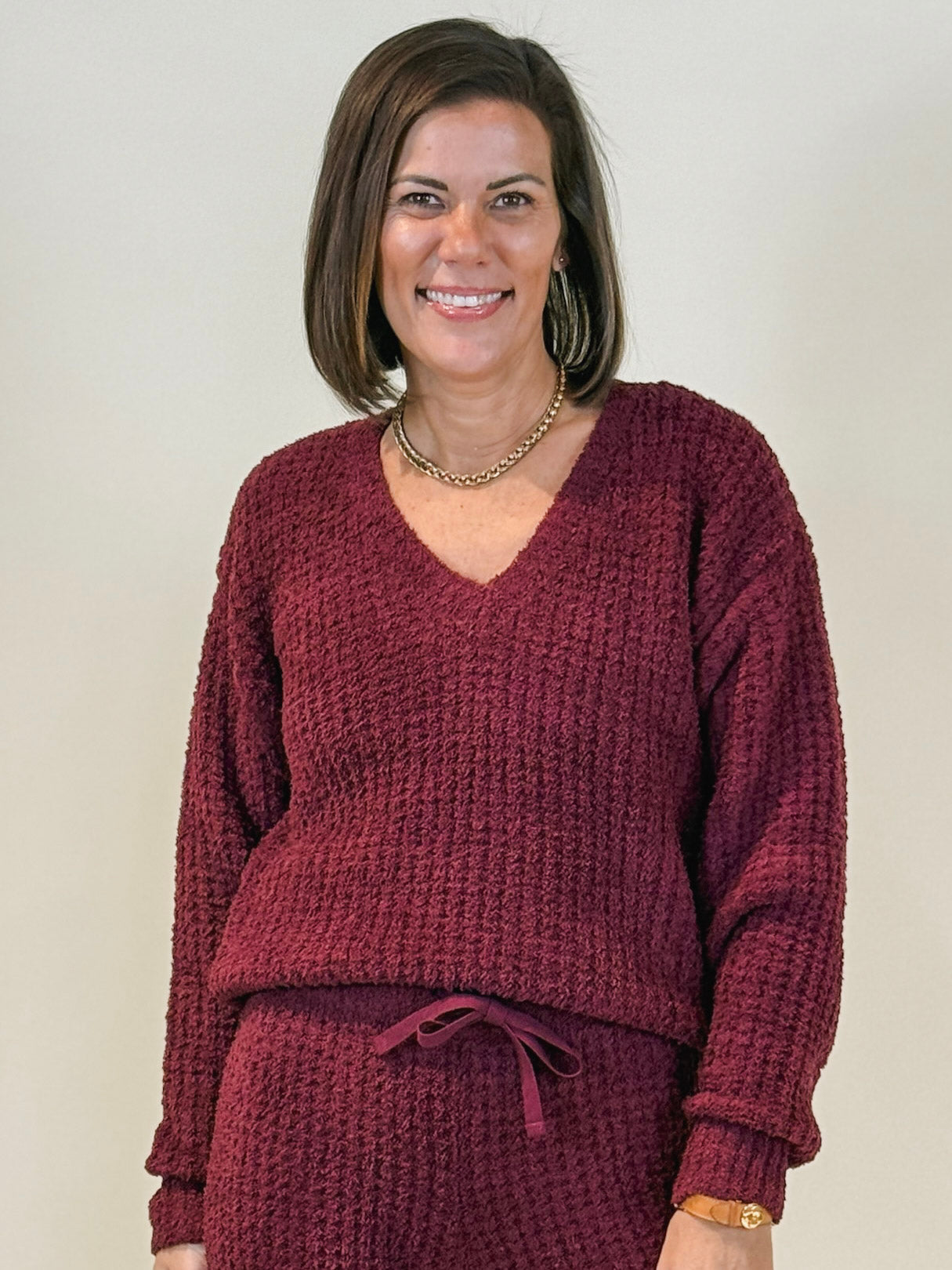 Mia Marshmallow Waffle V-Neck Lounge Set