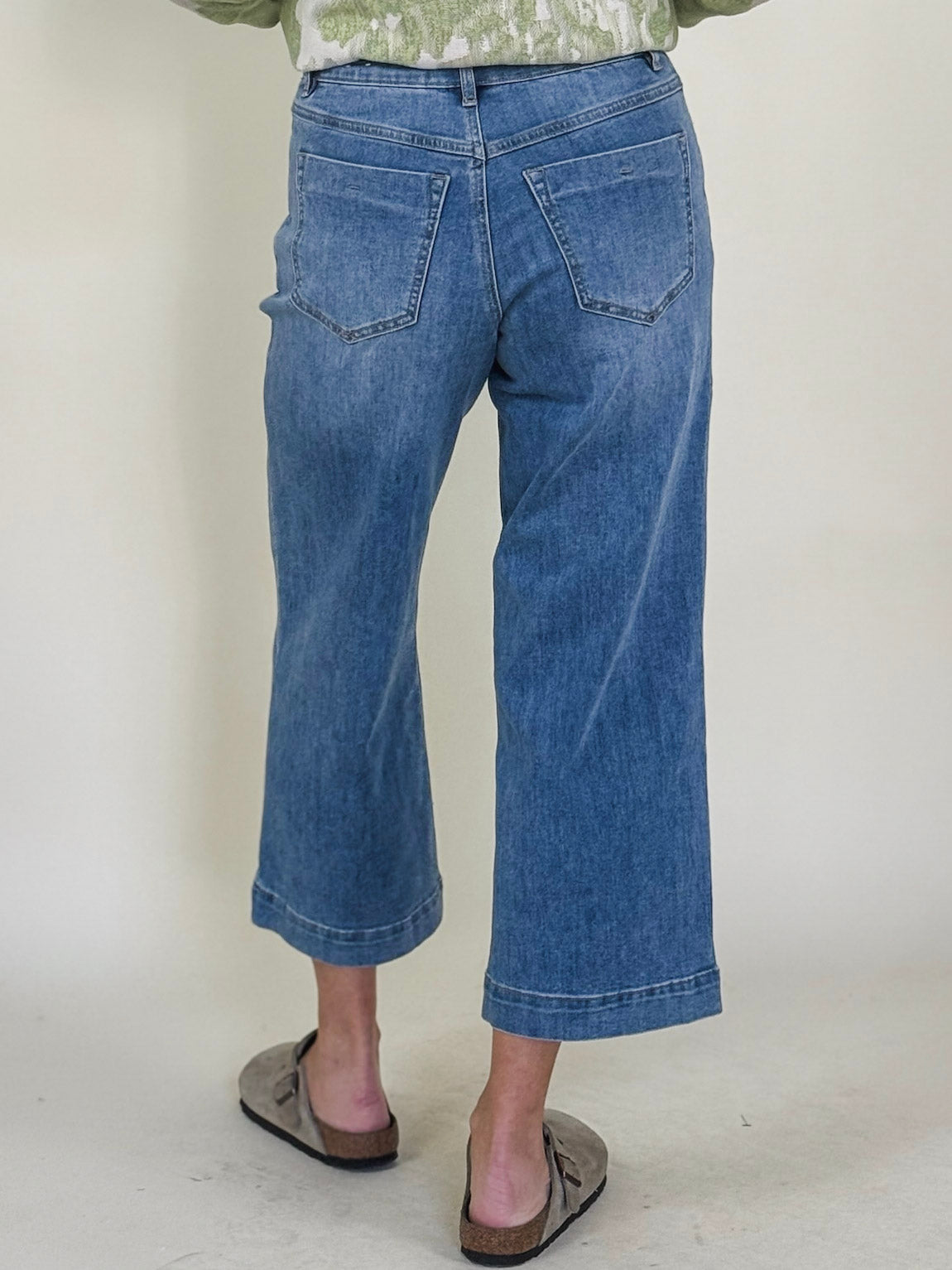 [TRIBAL] Audrey Button Fly Wide Crop Jeans