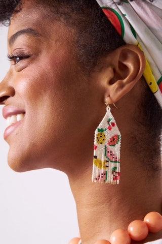Delilah Fruit Beaded Fringe Earrings - Multi