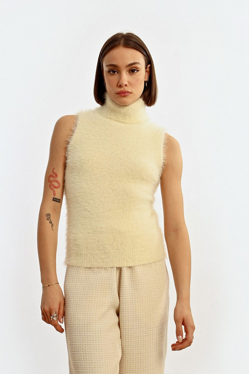 Emma Fuzzy Sleeveless Turtleneck Sweater