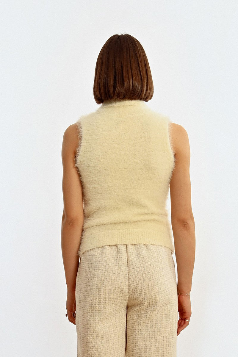 Emma Fuzzy Sleeveless Turtleneck Sweater