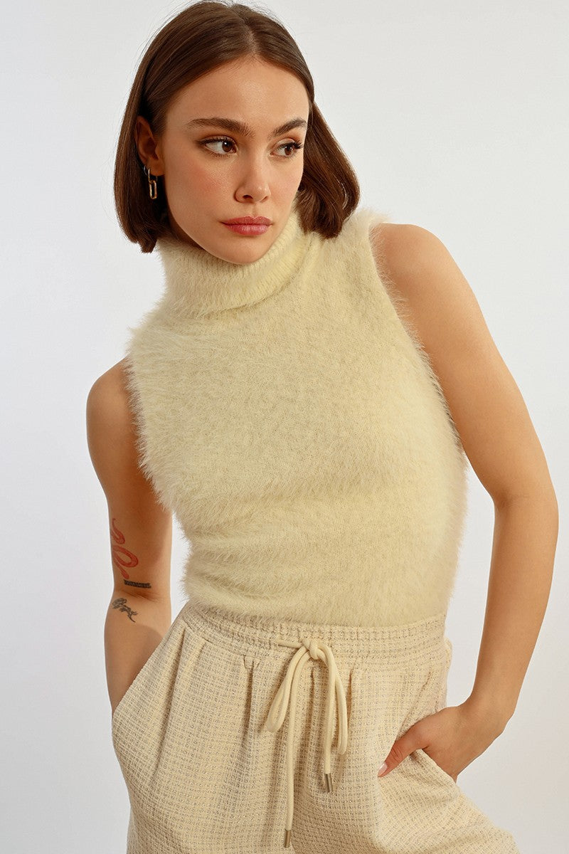 Emma Fuzzy Sleeveless Turtleneck Sweater