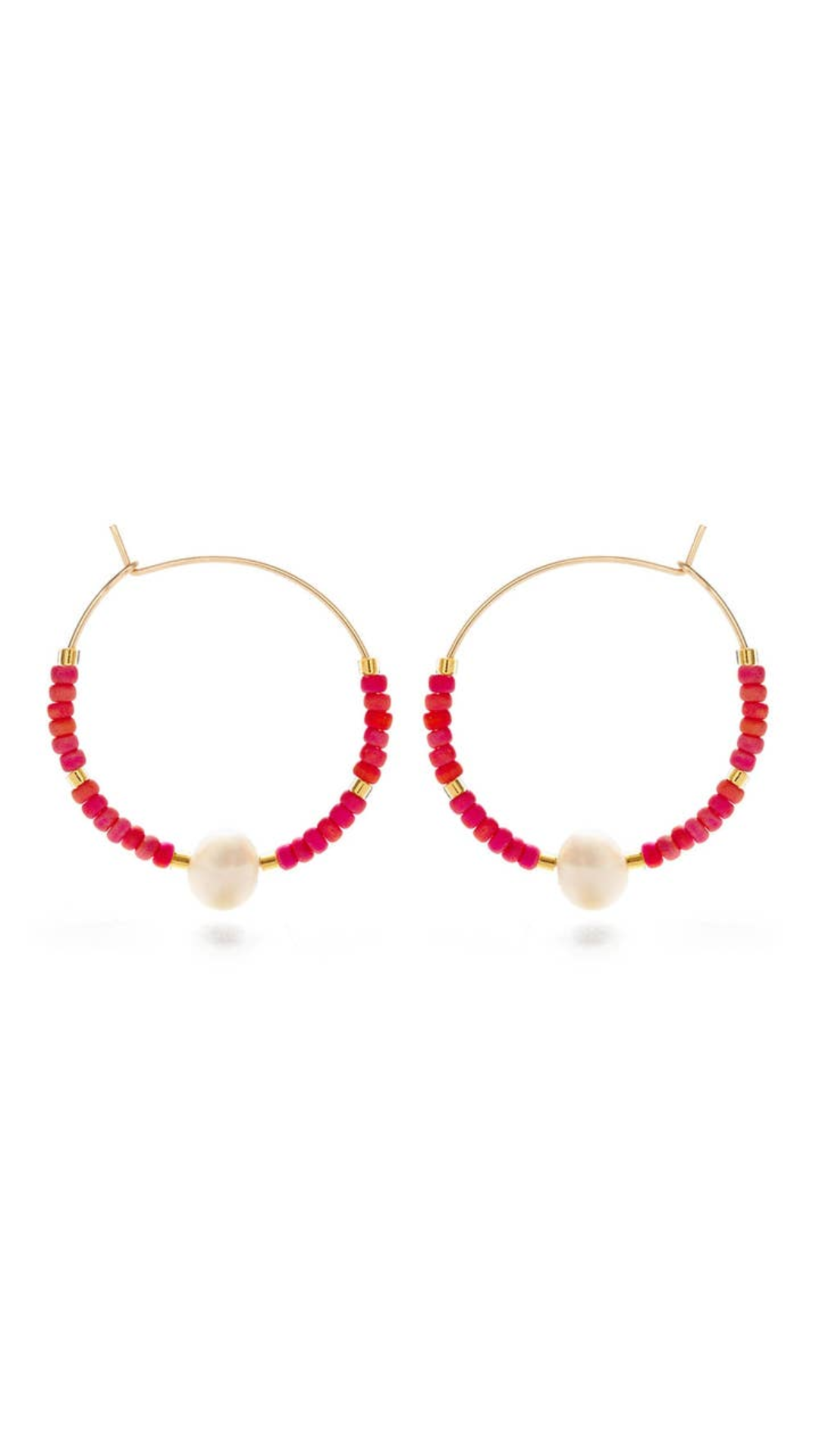 Pearl Bead Hoop Earrings - Rainbow Coral