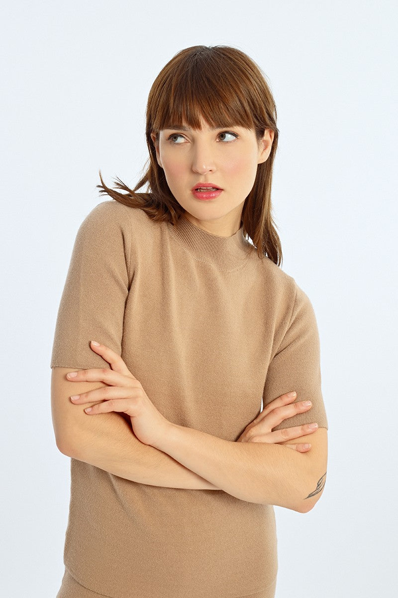 Harper Mock Neck Short-Sleeve Sweater