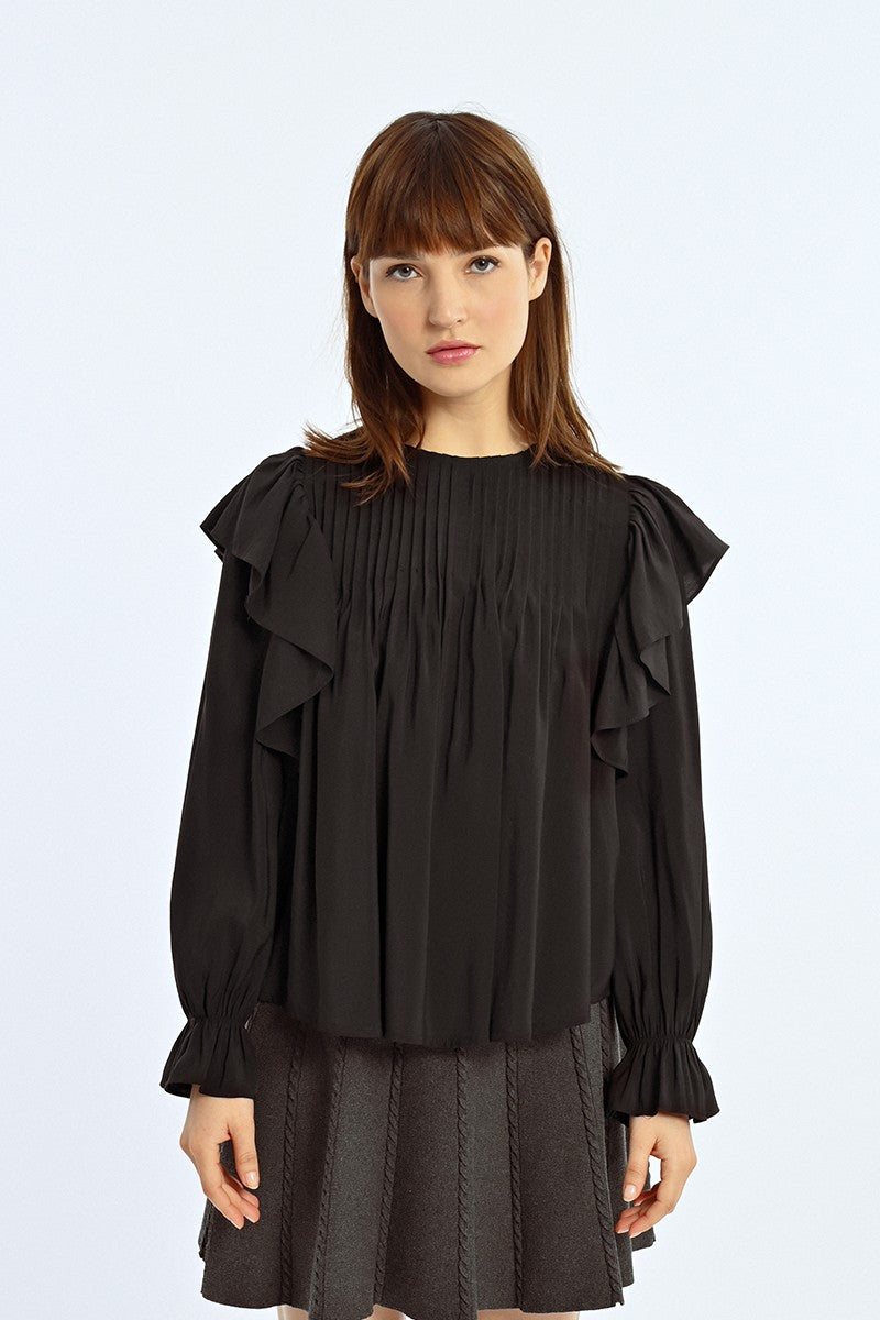 Lily Pleated Flutter Blouse