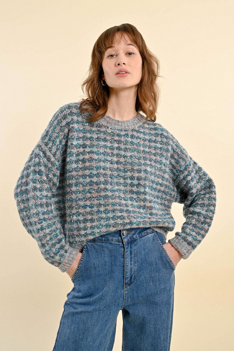 Olivia Checkered Crew Neck Sweater