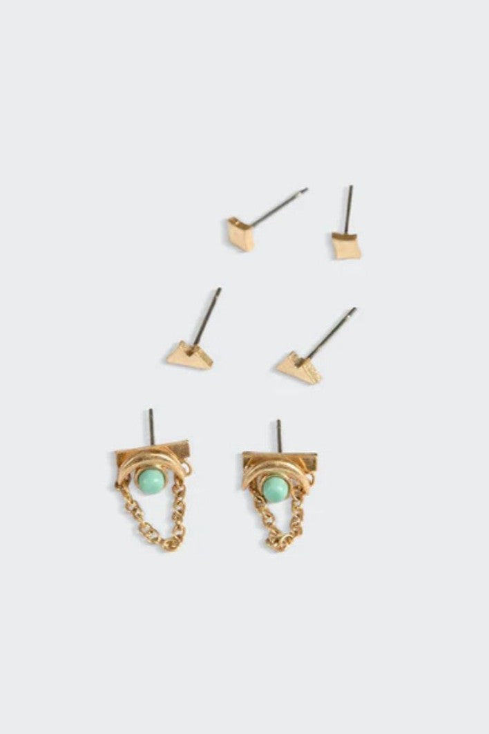 Stud Trio Ear Jacket Set - Mountain/Turquoise/Gold