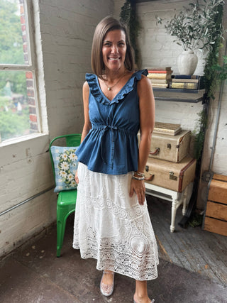 Delia Denim Ruffle Top
