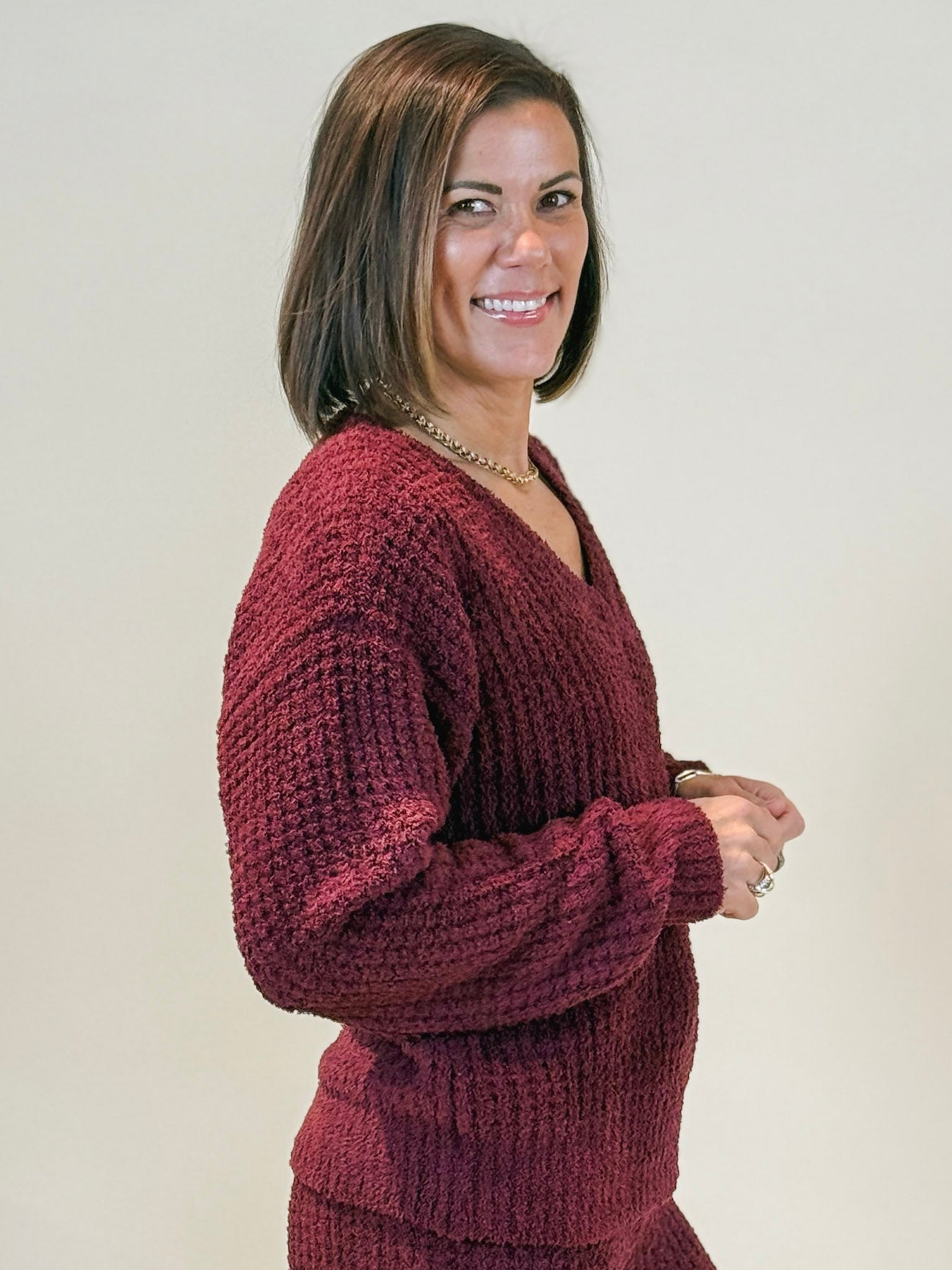 Mia Marshmallow Waffle V-Neck Lounge Set