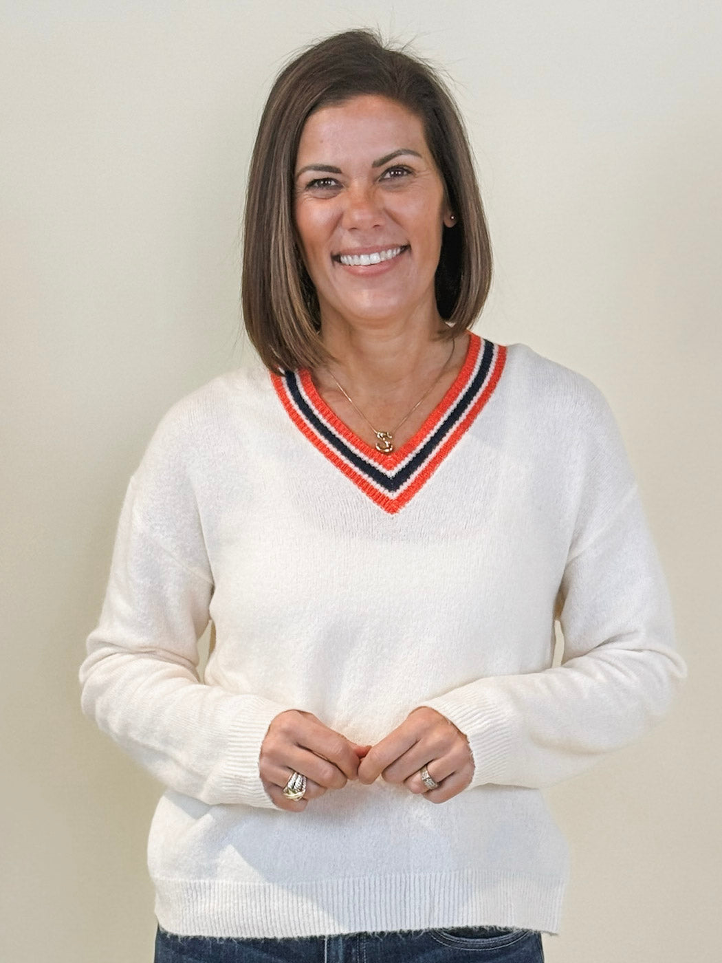 Viv Contrast Trim V-Neck Sweater