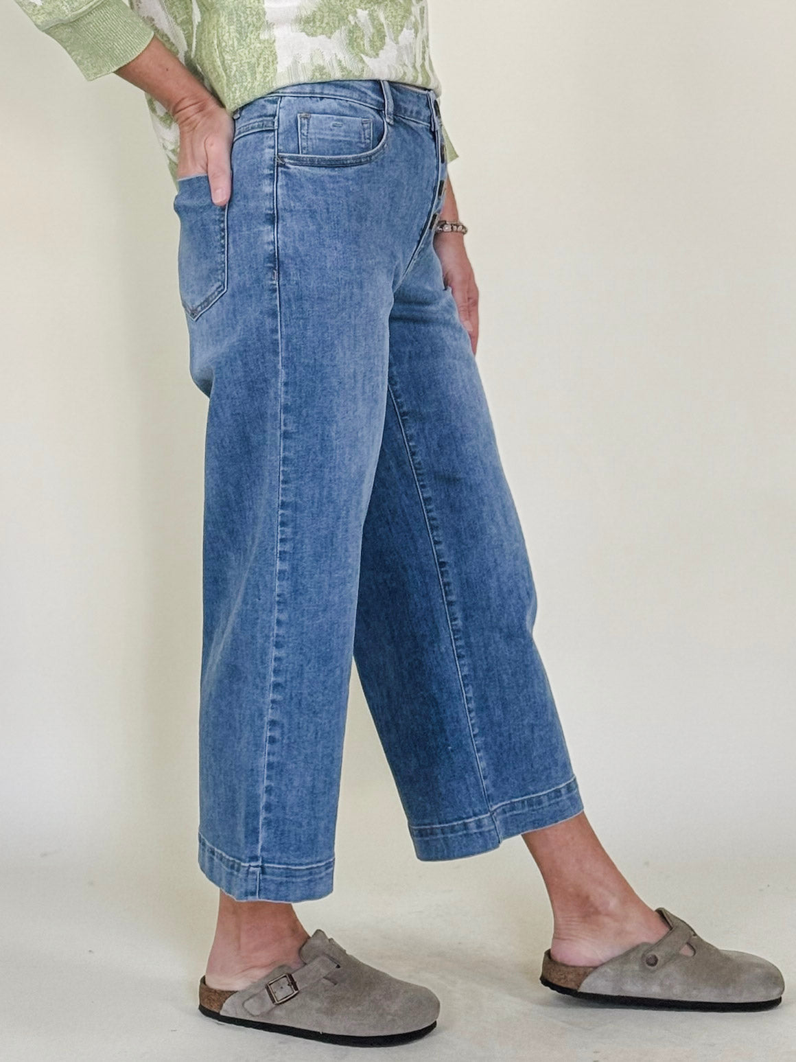 [TRIBAL] Audrey Button Fly Wide Crop Jeans